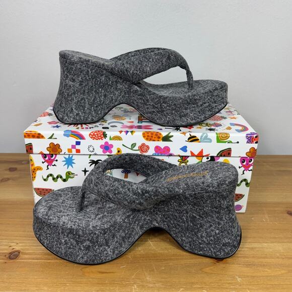 New Jeffrey Campbell Denim Drippin Sandal in Black Women's 7 - Picture 6 of 7